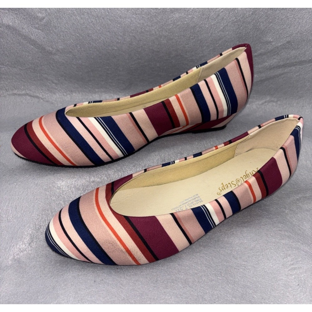 ANGEL STEPS‎ Multicolored Striped Fabric Small Wedge Heel Shoes Women's 7.5 EUC